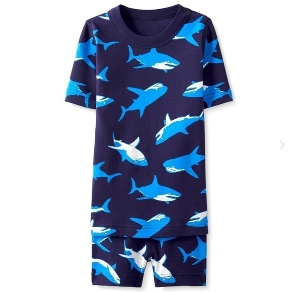HANNA Andersson Short John Pajamas Organic Cotton Boy Girl Blue Shark 3T - Picture 1 of 14